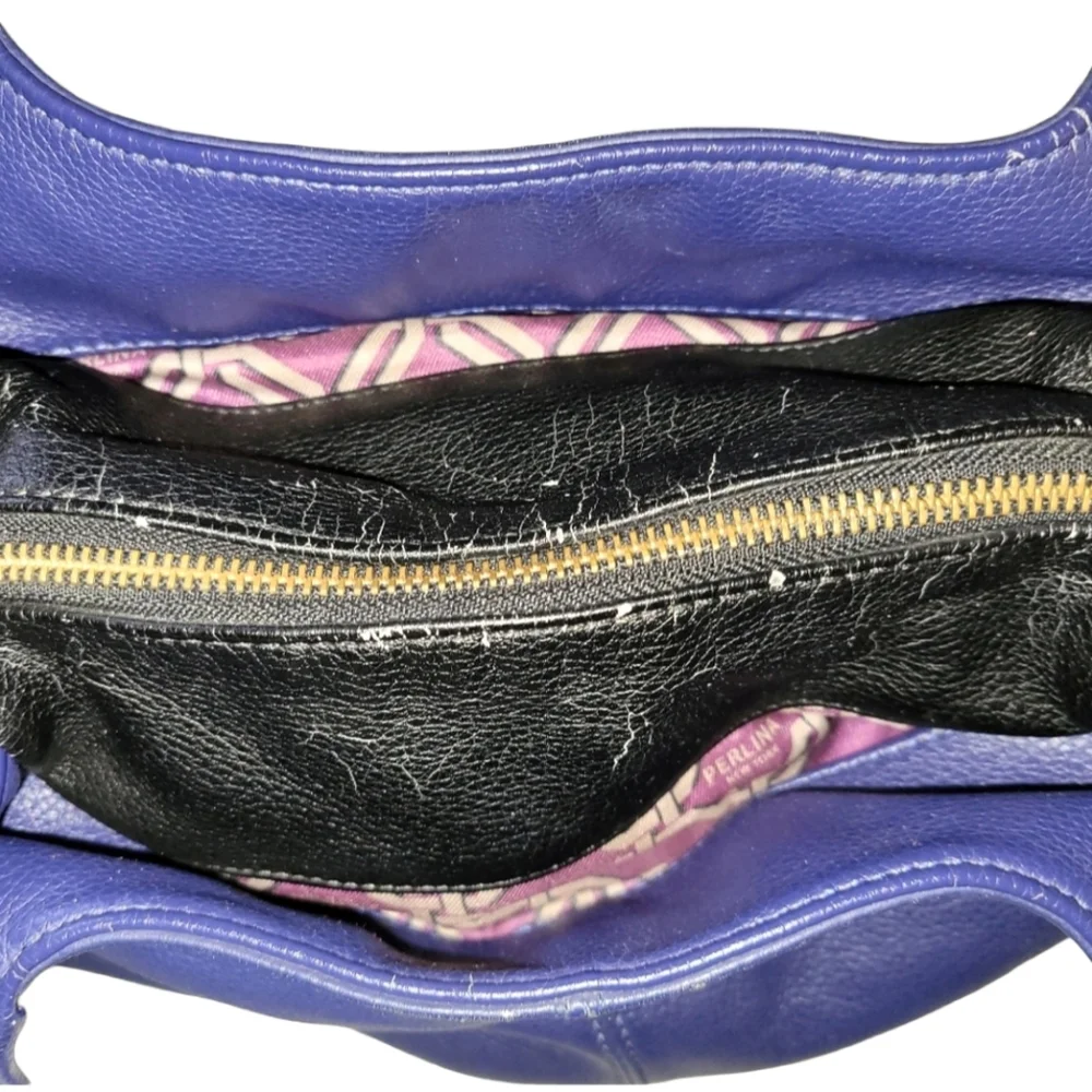 Perlina New York Soft Leather Hobo Bag Blue and Gray Colorblock